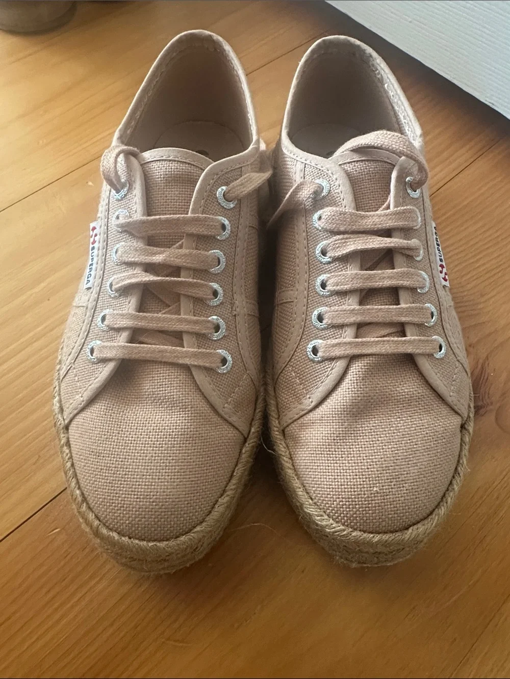 Superga Beige Canvas Espadrille Sneakers with Jute Trim